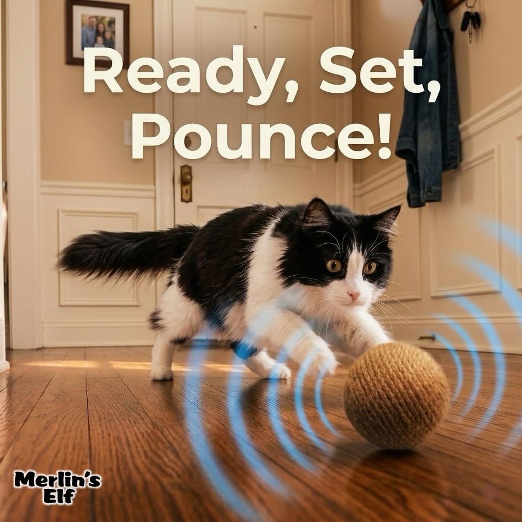 Merlin's Elf Cat Toy Balls for Indoor Cats and Kittens, Natural Sisal, Wool Felt, Rattan and Cotton Balls for Chasing and Interactive Play, 4 Pack