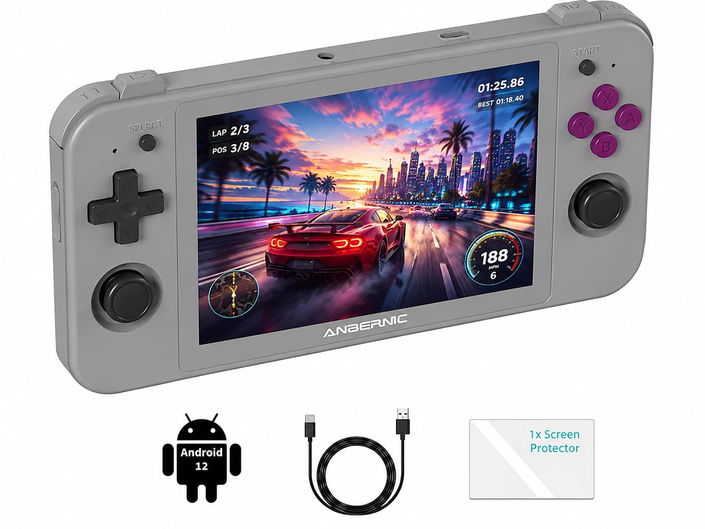 Doriteney RG505 Retro Handheld Game Console RG505 No Card Emulator Handheld Console Android 12 System Unisoc Tiger T618 Support 5G WiFi 5.0 Bluetooth Grey