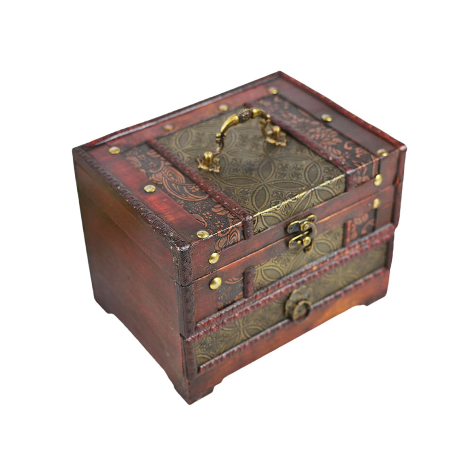 Kfwfuaee Women's Copper Coin Money Chinese Style Wooden Jewelry Organizer With Drawer Large Capacity Storage Box For Rings And Earrings Necklace Holder