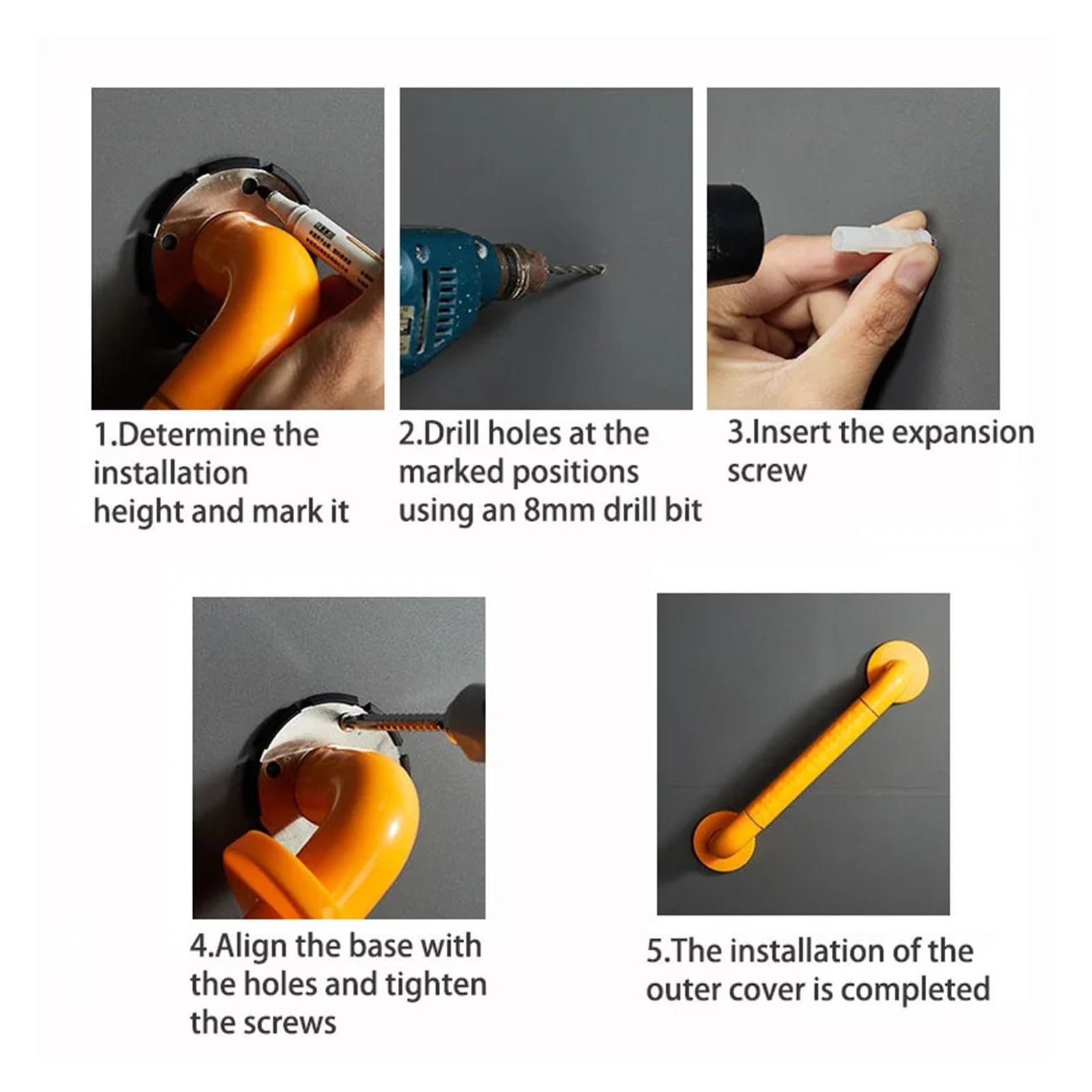 Mango de seguridad para baño con gránulos antideslizantes, mango resistente para ducha, inodoro, bañera, pasamanos para escaleras, mango antideslizante, accesible para discapacitados