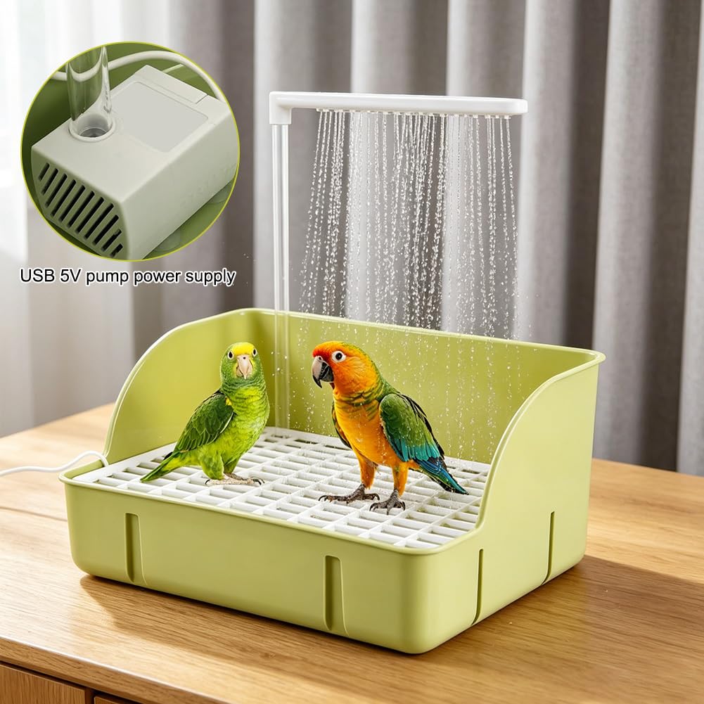 RANJIMA Vogeldusche Wellensittich, Wellensittich Dusche, USB Automatisches Vogelbad mit Wasserfall & Zirkulationshahn, Vogel Dusche, Vogel Badehaus Badewanne, für Unzertrennliche, Wellensittiche