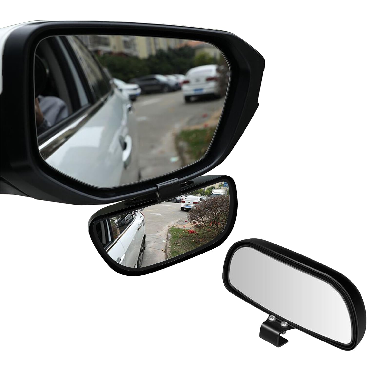 Fogfar 2 PCS Car Side Rearview Blind Spot Mirror, 5.7" x 2.5" 360°Adjustable Convex High-definition Wide-angle Reversing Mirror, Expanded Field of View Auxiliary Mirror, Universa for Car (Black)
