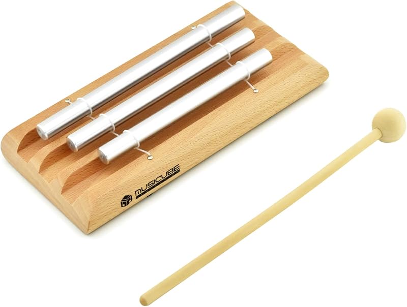 Timbre de meditación con timbres de mano de madera de 3 tonos (C-E-G) para gestión de aula, yoga, reuniones y terapia de sonido, mazo de timbre incluido