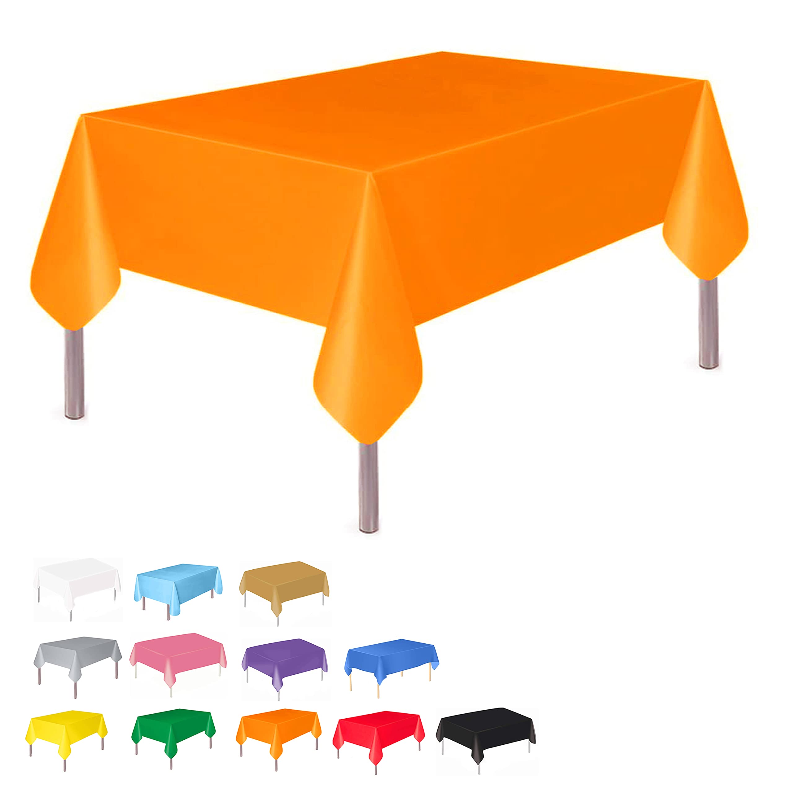 MARKQ Plastic Tablecloth for Rectangle Table 54" x 72" Disposable Table Cover for Bridal Shower Wedding Birthday Party Decorations (Orange)
