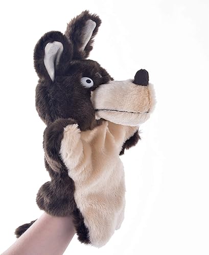 Marionetas de mano de lobo, juguetes de animales de peluche para imaginativo juego de simulación, cuentos regalos para niños, marrón