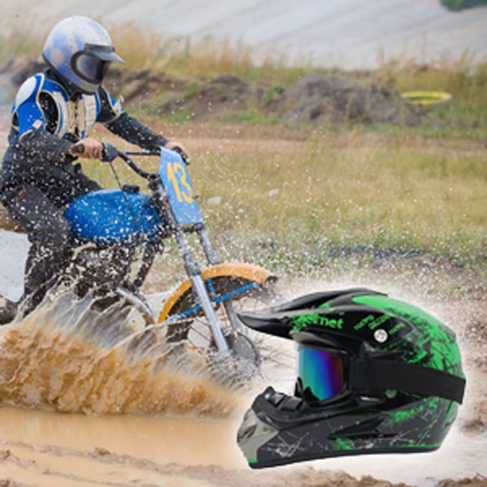 Casco Descenso Hombre, Adulto Casco Motocross MTB con Gafas/Máscara/Guantes, Casco Off Road ATV Scooter