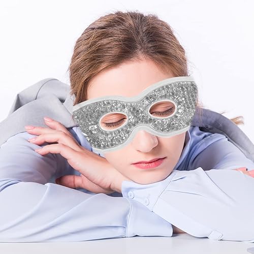 Miniatura 6 de Ruzzut Máscara de gel refrescante con agujeros para los ojos, 2 paquetes de cuentas de gel para ojos hinchados e hinchazón, reutilizable, terapia