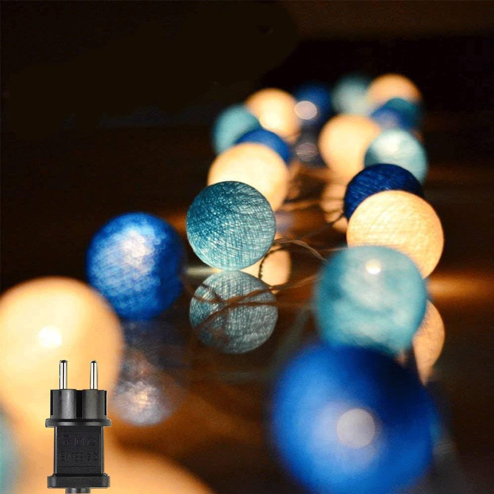 Ghirlanda Luminosa Cameretta, 3,8M 20 Sfere Cotone LED Catena Luminosa Interno Con spina, per Decorazione Della Luce Notturna Interna, Come Natale, Matrimonio, Festa, Stanza, Tenda