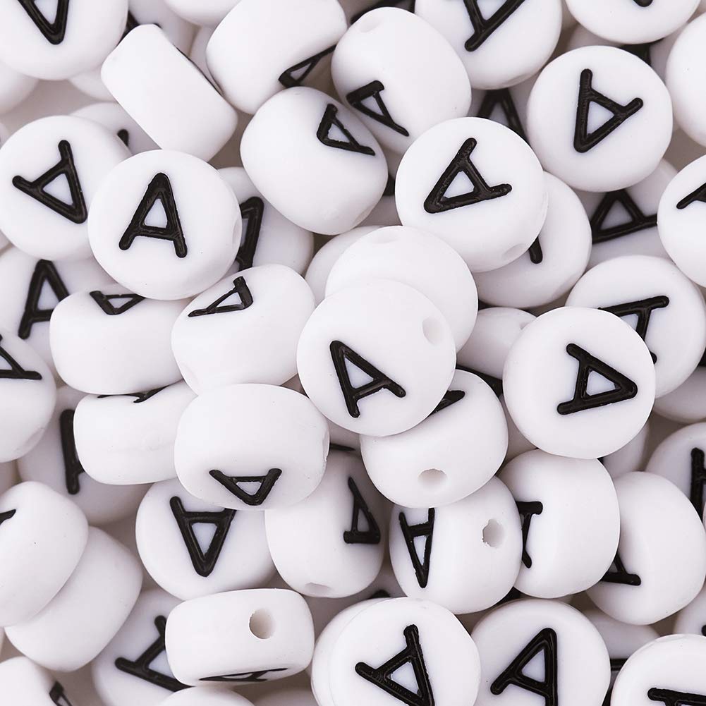 Buy Pandahall 500Pcs Acrylic Letter Beads 7x4mm White Flat Round with