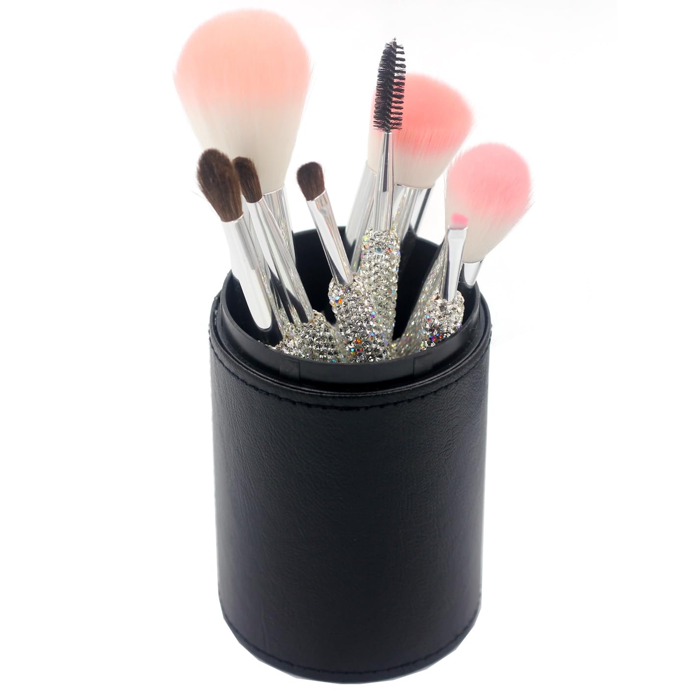Bling 8-teiliges Kosmetik-Make-up-Pinsel-Set: superweiche Pinsel, funkelnde Diamantgriffe, tragbare PU-Ledertasche, ideales Geschenk für Make-up-Liebhaber (Silber)