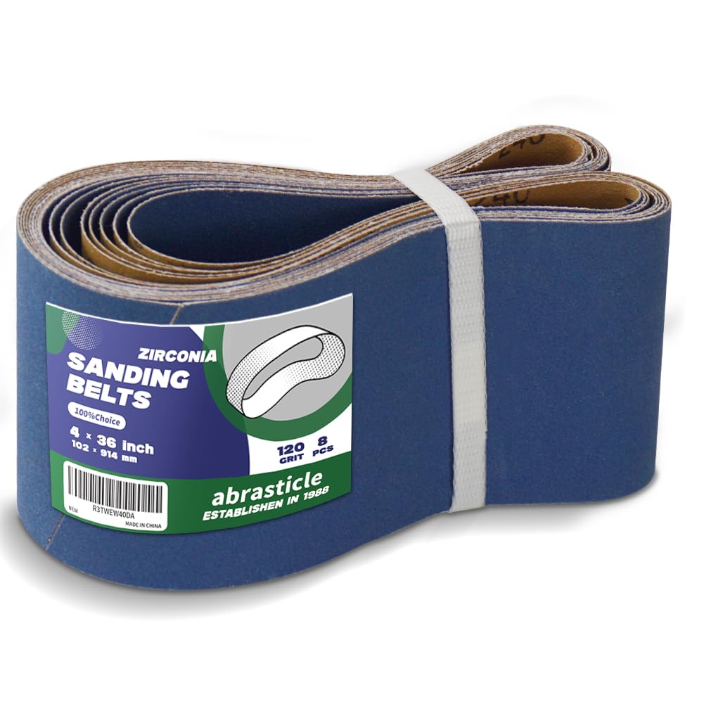 4" x 36" Zirconia Sanding Belts for Metal - 4 x 36 Inch Zirconia Metal Grinding Sand Paper, 8 PCS 120 Grits, Perfect for Knife Blade Sharpening, Metal