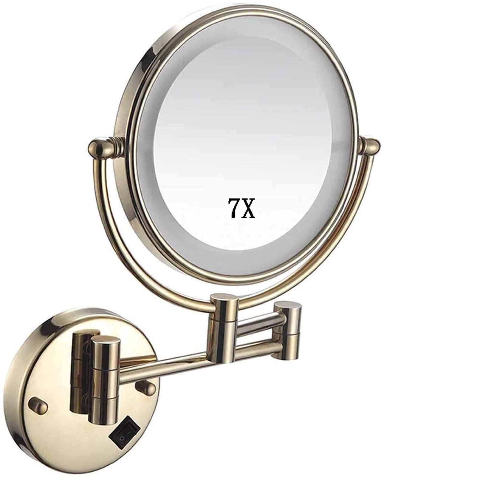 Miroir maquillage double face 7X rotatif 360° pour un rasage précis doré