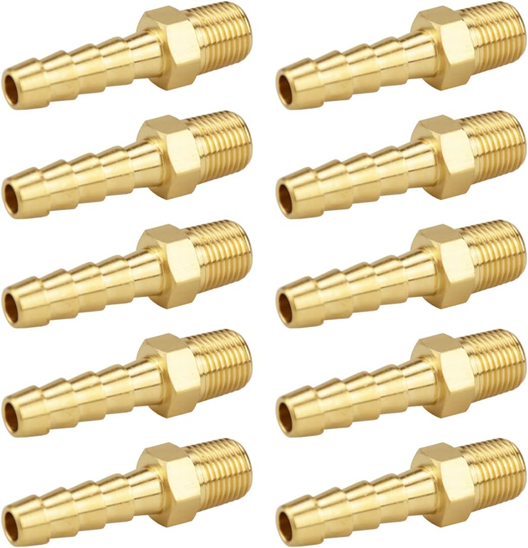 (10 Pack) Besosay 1/4 Inch Hose Barb to 1/8 Inch NPT Male