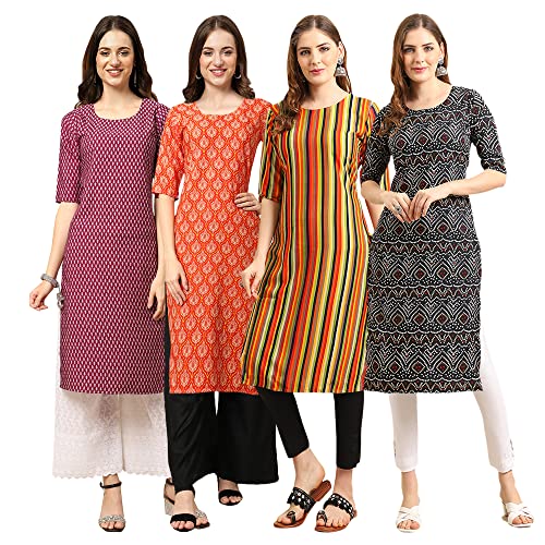 Image of Pinkmint Women's Crepe Digital Print Straight Kurta [Pack of 4]