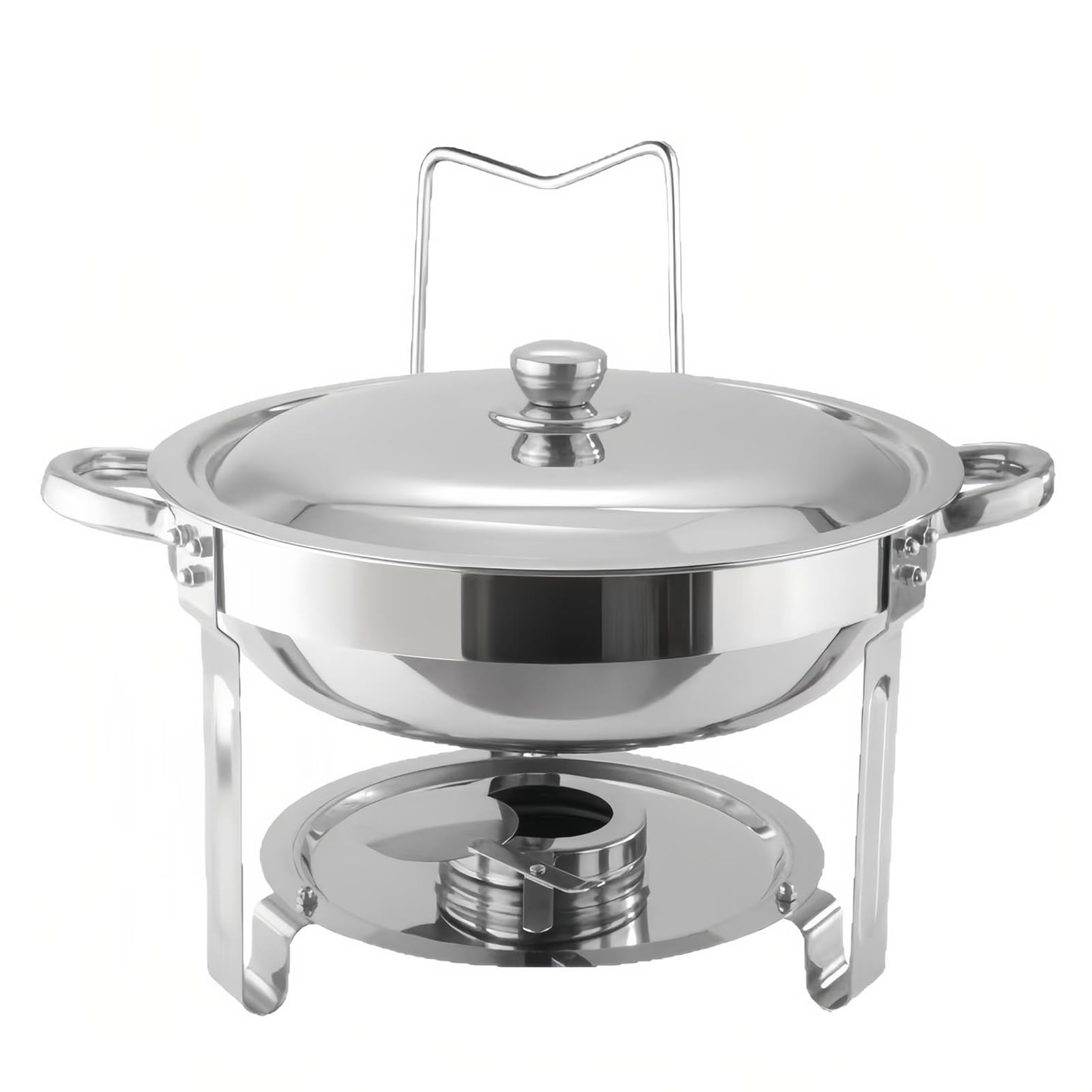Matériel de buffet rond en acier inoxydable poli miroir avec couvercle ergonomique pour banquet