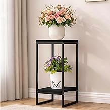 EDEUEQUE 2-Tier End Tables, 22" Long with Sturdy Faux Wooden Top Solid Metal Frame Bedside Table,Indoor Outdoor Display Accessories Plant Stand for Small Spaces, Home & Living Room Décor (Full Black)