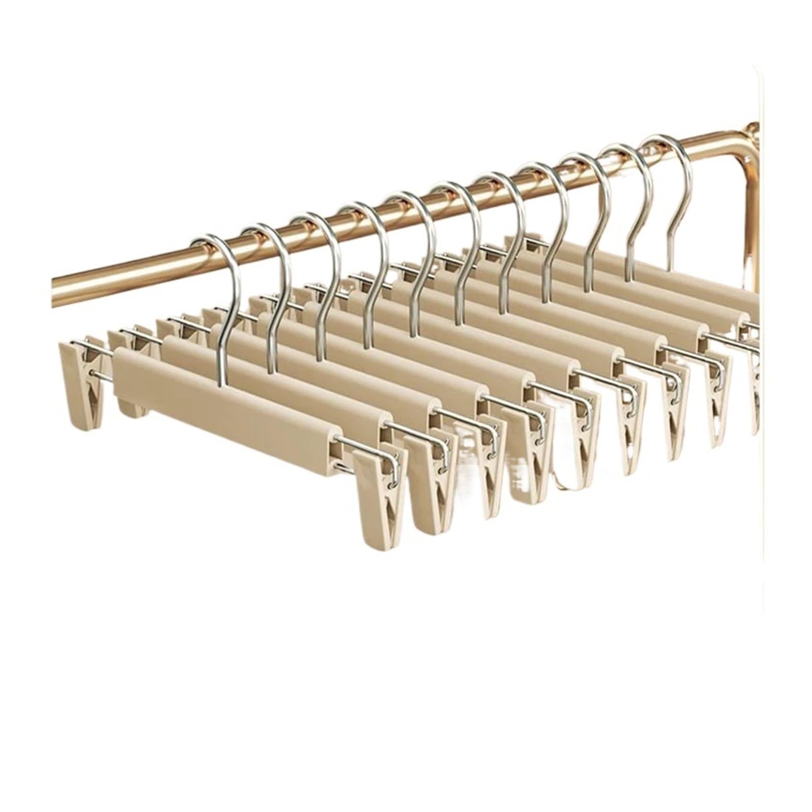 Coat Hangers Pants Hanger Adjustable Clips Space Saving Anti-Slip Metal Rack Women's Skirt Clothes Organizer Socks Lingerie Racks(Khaki,5pcs)