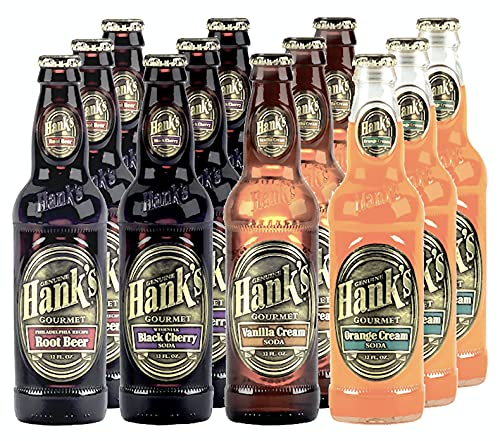 [Pack of 12][4 Flavor] Hank's Gourmet Sodas Variety Pack (Root Beer, Orange Cream, Vanilla Cream, Wishniak Black Cherry) - 12 Fl Oz