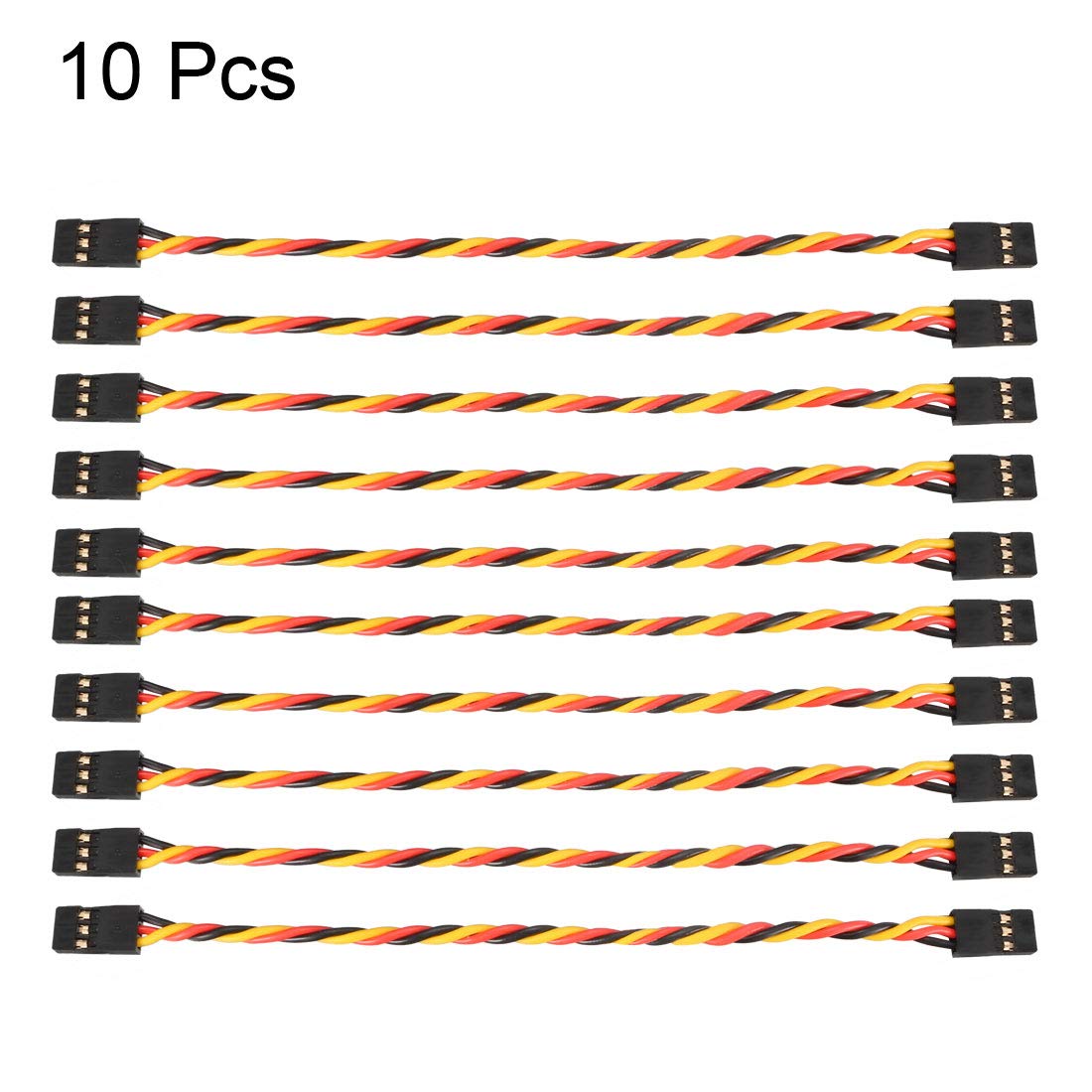 10 Pack JR Servo Cable Extensions - 100cm (1m) Twisted, 22AWG, 3-Pin - For RC Cars, Boats, Planes