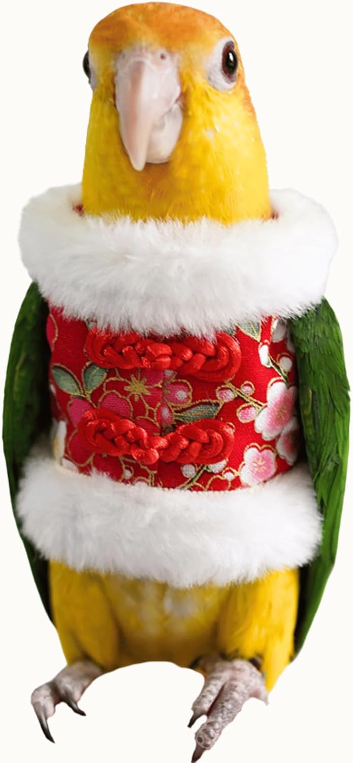 Bird Clothes for Holiday New Year, Light Flying Clothes, Warm and Comfortable, Bird Costume for Quaker Conure Macaw Cockatoo (Red,2XL)