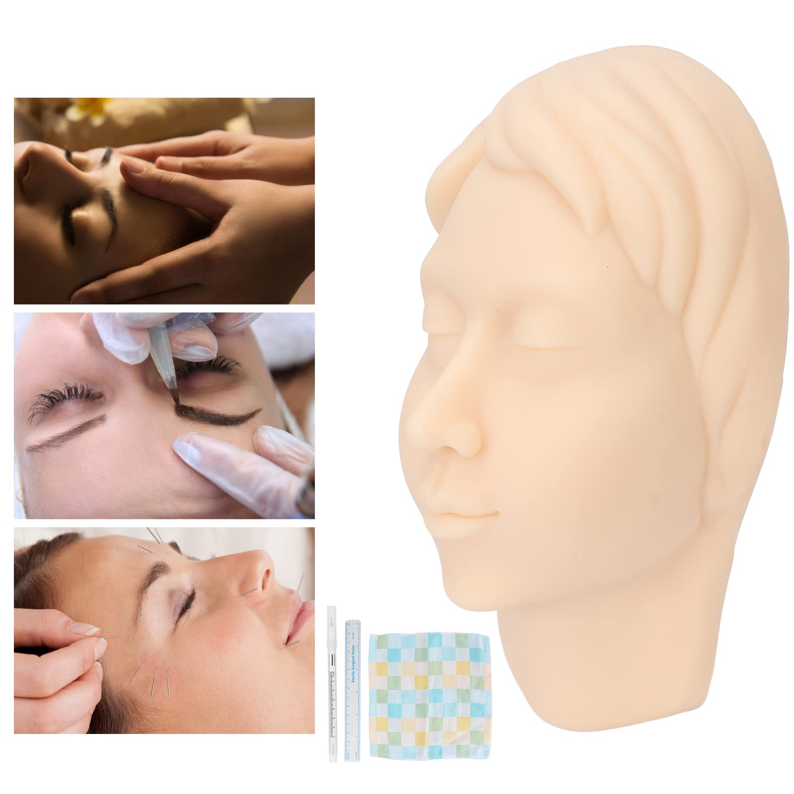 Cabeza De Maniquí,Modelo De Cabeza De Silicona,Maniquí De Silicona Con Bolígrafo De Regla,Simulación Suave Reutilizable Para Práctica De Peluquería De Tatuaje De Cejas