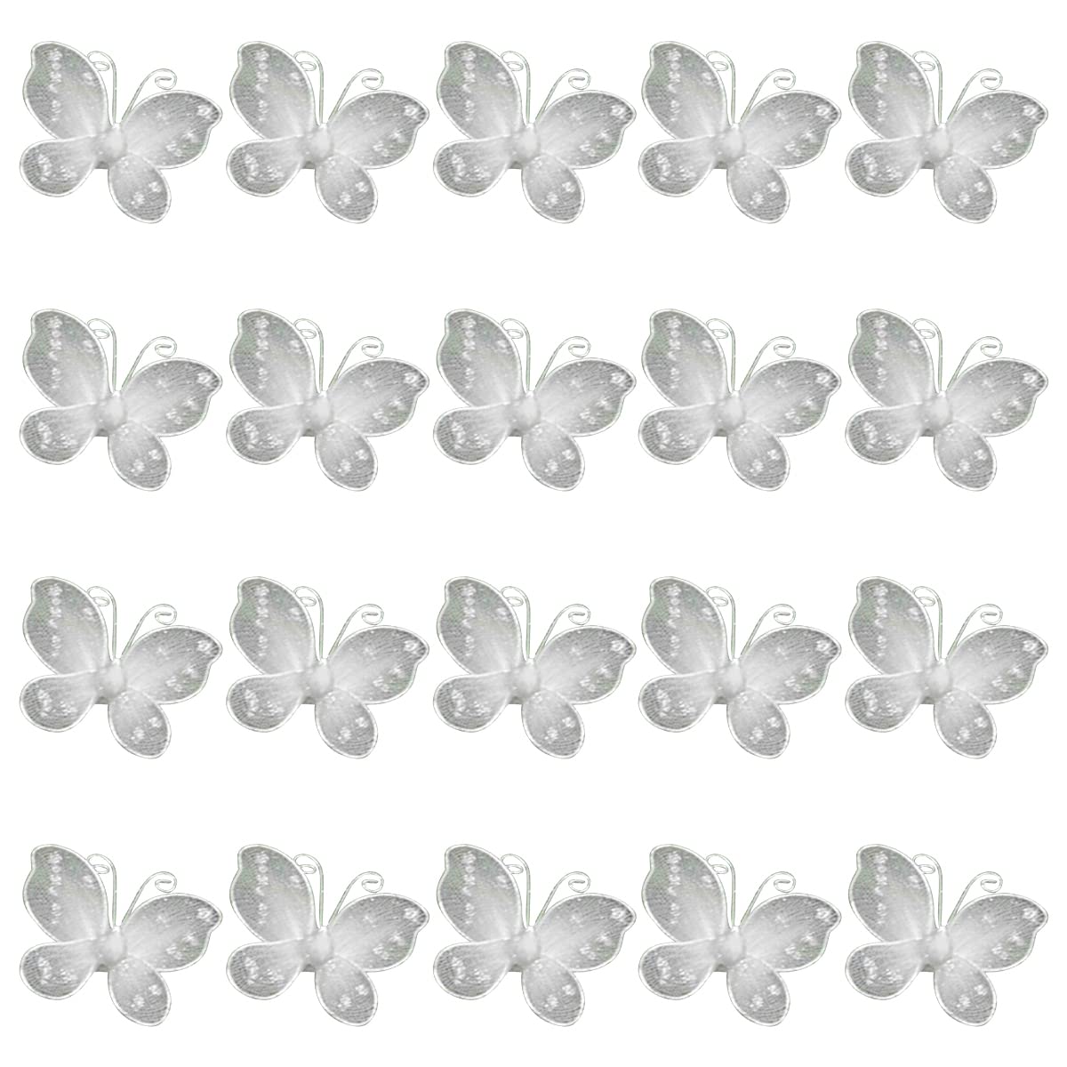 Queenbox 20 Pcs 5.1x5.5cm Wire Mesh Butterfly Decorations with Fake Gem and Glitter Sequins No Glue Back for Home Wall, White