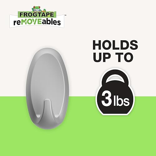 Miniatura 2 de FrogTape reMOVEables - Ganchos de pared resistentes, sin daños, fácil de quitar y reutilizar, gancho de pared mediano con tiras adhesivas, soporta