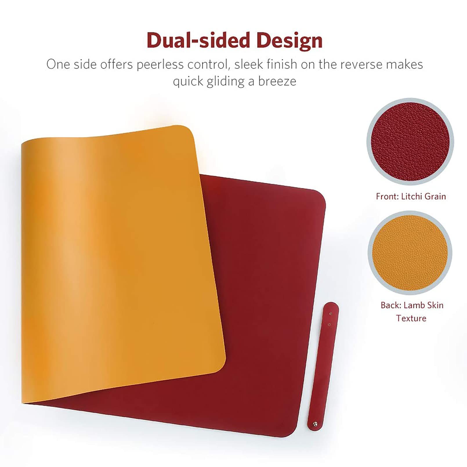 Alfombrilla Ratón, Almohadilla Raton Protector Escritorio Hecho De Cuero PU Impermeable Protector Mesa Escritorio La Oficina Y El Hogar Doble Cara Rojo + Amarillo 110x140cm/43.31x55.12in