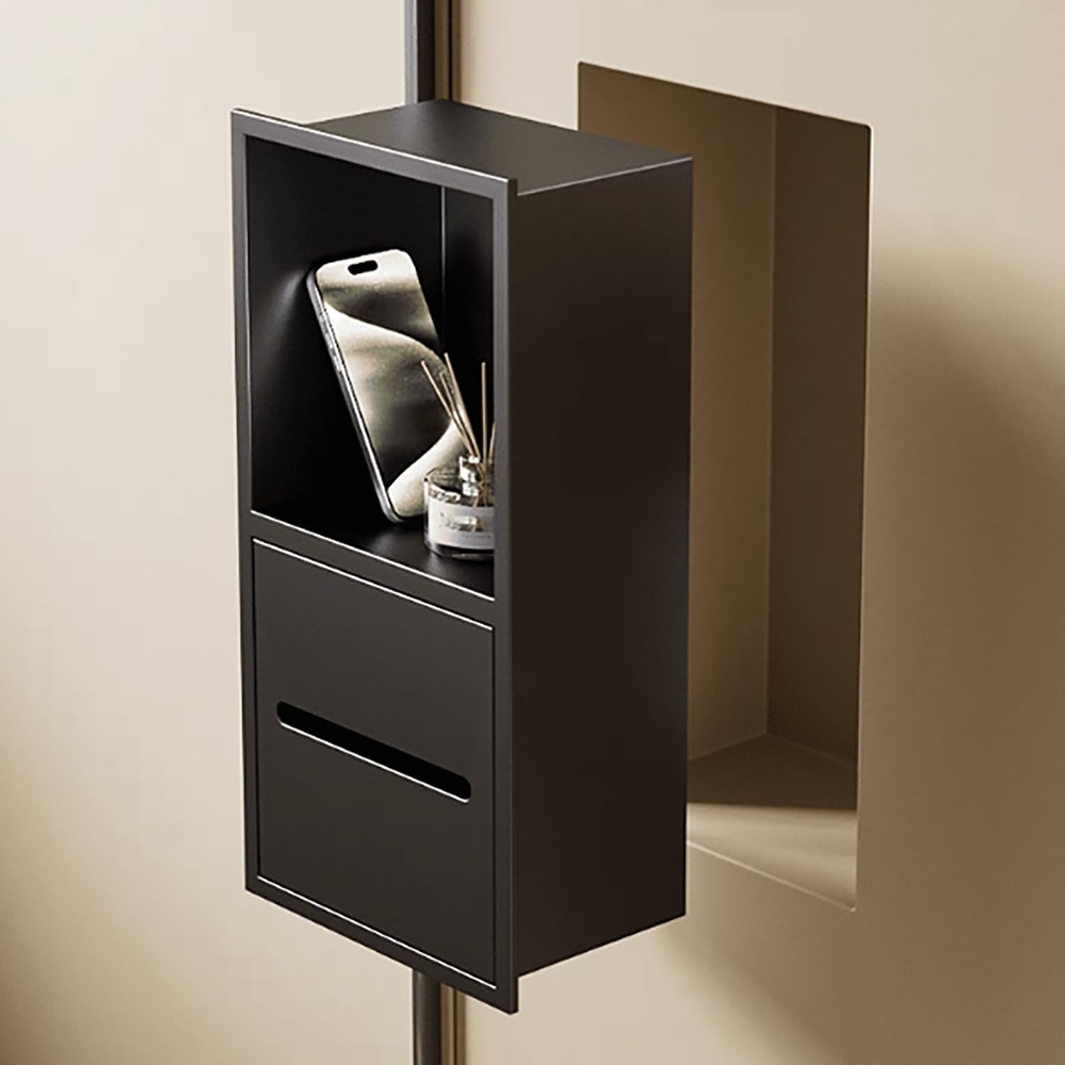 MESCXTY Toilet Paper Alcove, Hidden Tampon Storage Holder, Holder with Shelf, Recessed Niche Cabinet for Bathroom (Matte Black),White/b
