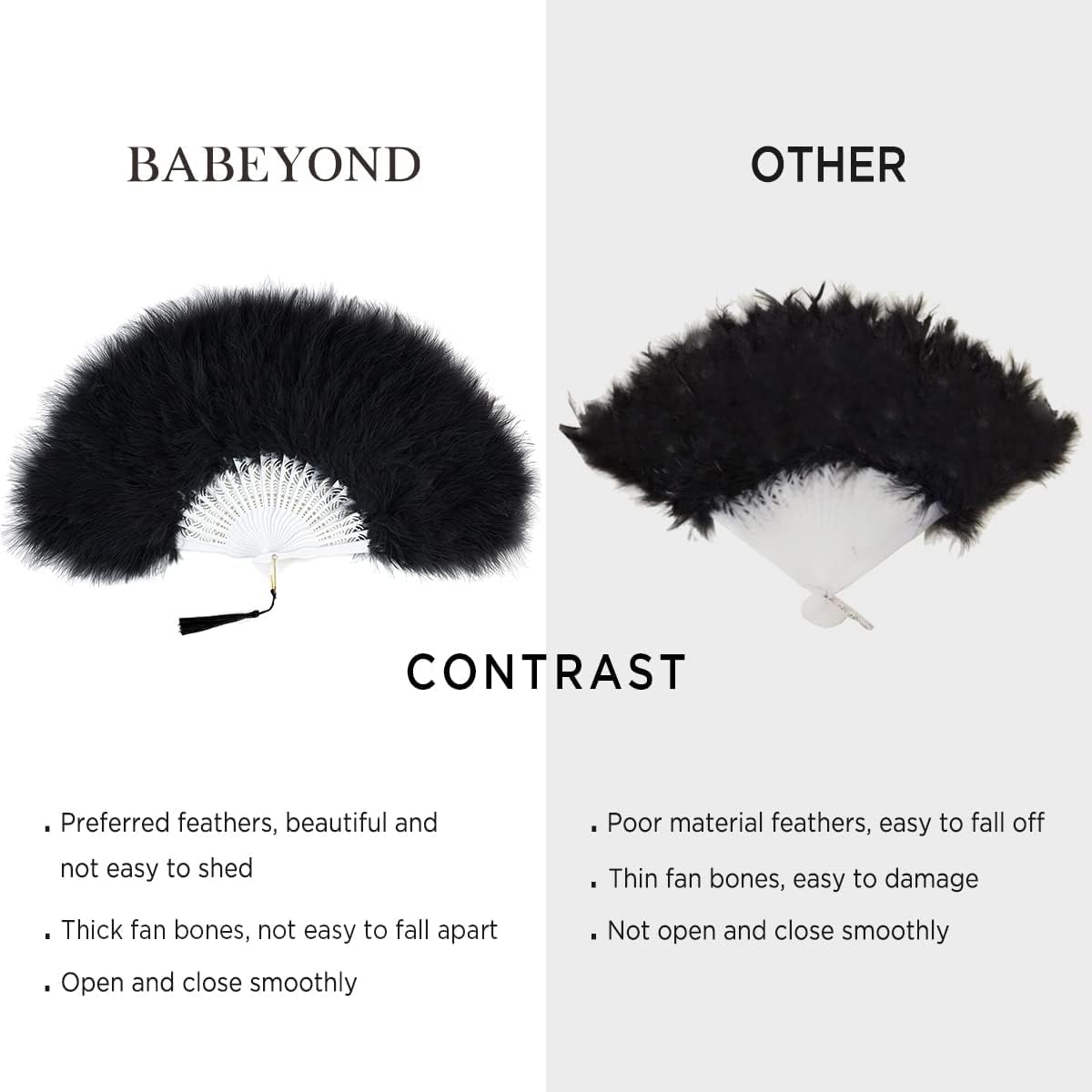 BABEYOND Peacock Marabou Feather Fan - Roaring 20s Vintage Style Flapper Accessories for Costume Halloween Tea Party