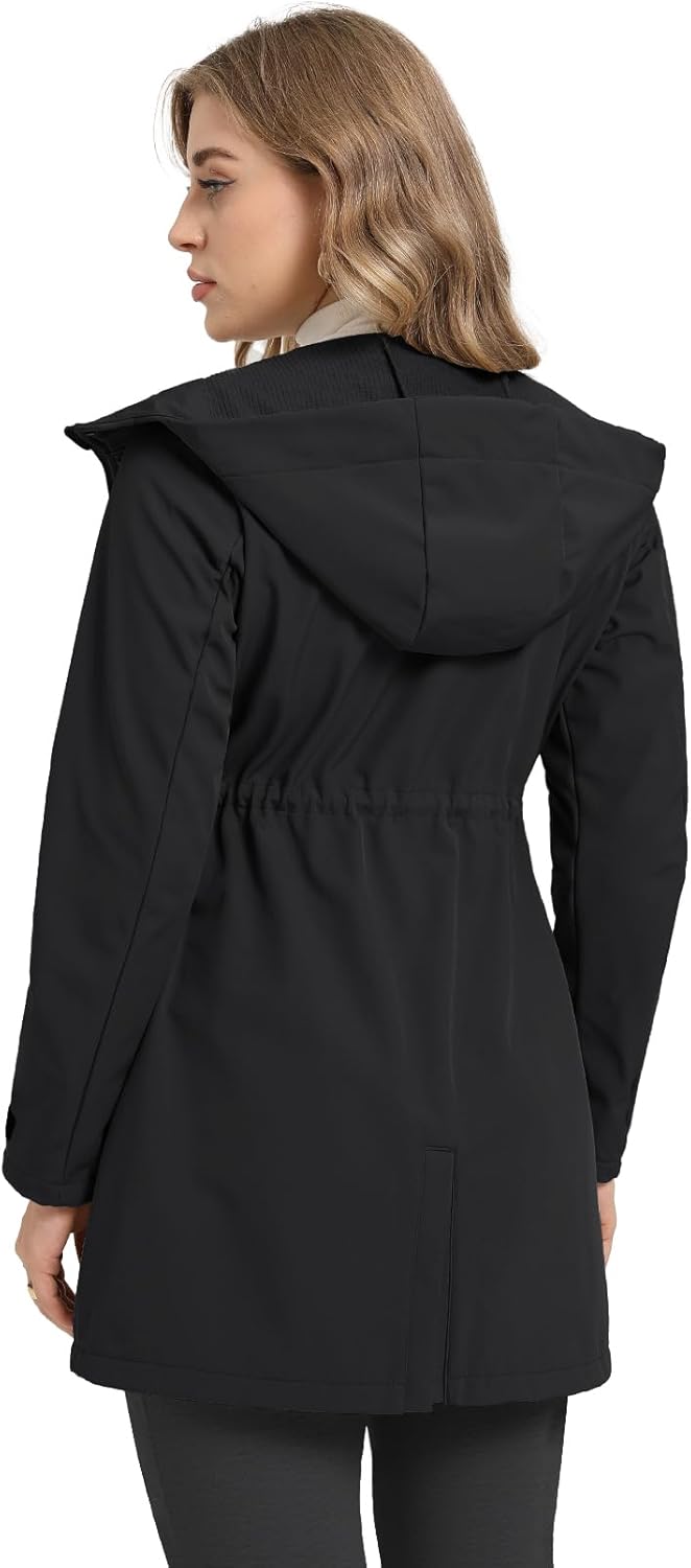 GEMYSE Women's Waterproof Softshell Long Jacket with Hood Windproof Rain Coat Lightweight Windbreaker - Image 3