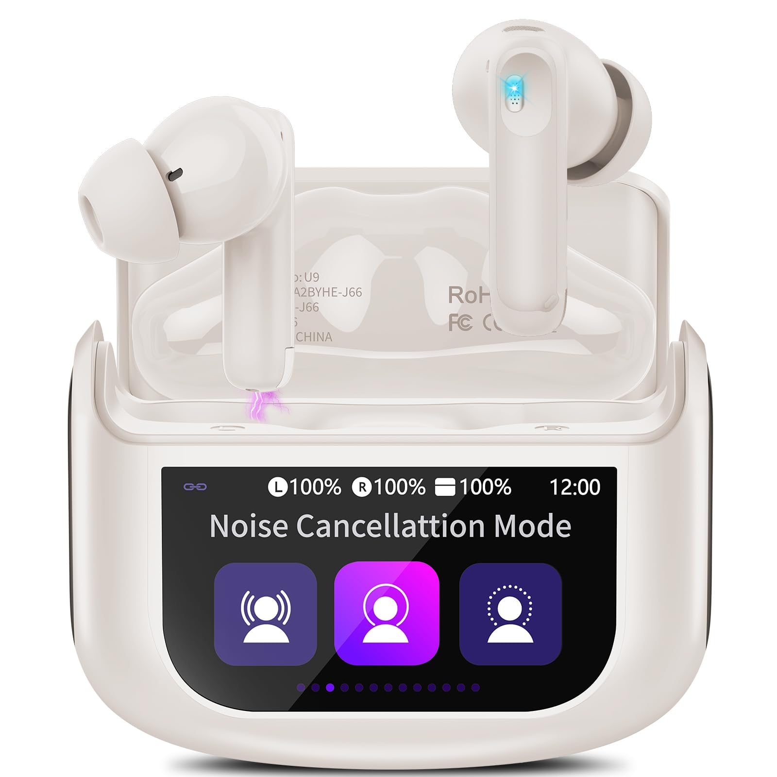 Wireless Earbuds, Bluetooth 5.4 Ear Buds with Multifunctional Touch Screen, 48H HiFi Stereo Headphones, ANC/ENC Noise Cancelling Mic, IPX7 Bluetooth Earbuds with 5 EQ Modes, in Ear Earphones, Cream