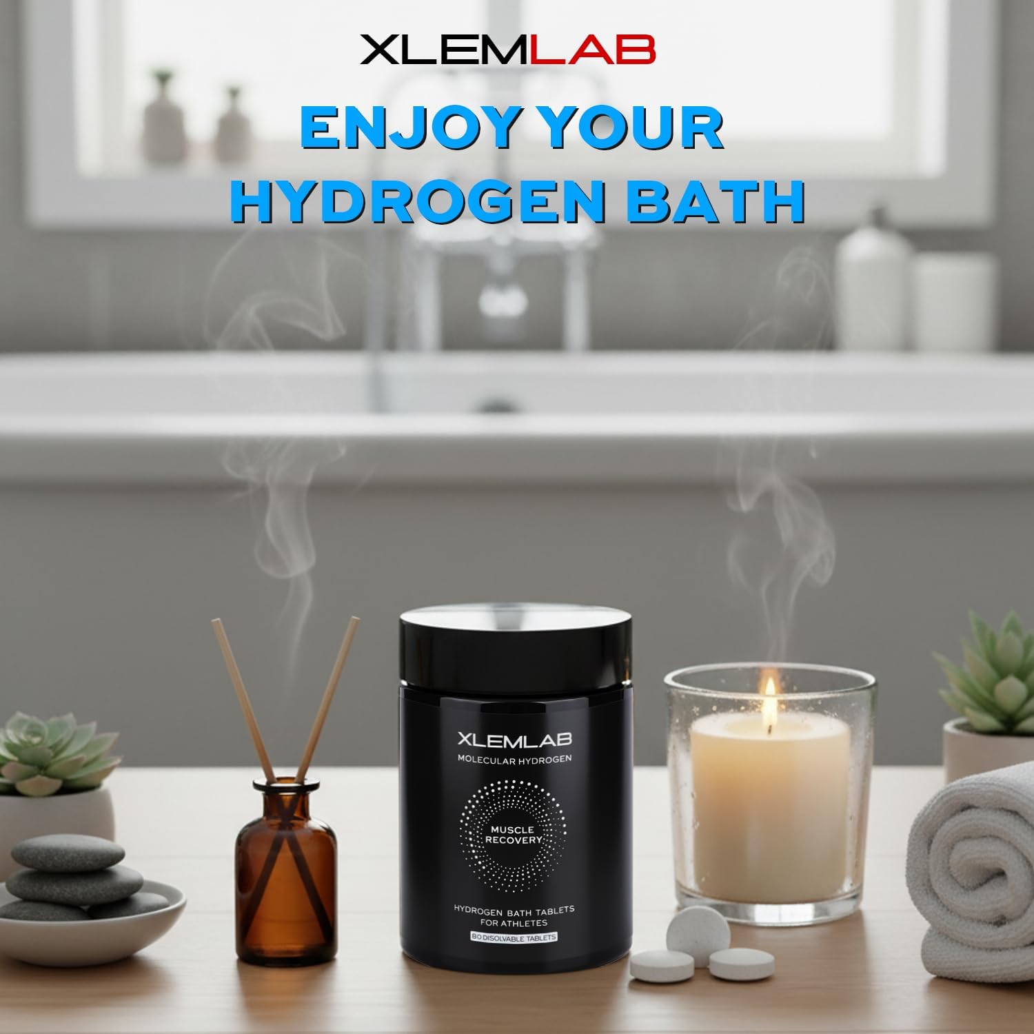 Hydrogen Bath Bombs Tablets,H2 Tablets with Magnesium for Muscle Recovery, H2 Water for Body Soak, Molecular Hydrogen Nano Bubbles for Athletes,Gift for Men, 80 Count 15 Uses