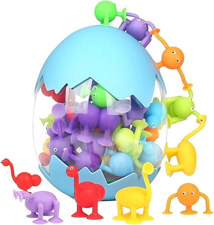 Funny Old Man Baby & Toddler Toys,Bath Toys Suction Toys, 40 Pcs Kids Bath Toys Sensory Toys for 3 4 5 6 7 Year Old Boys Girls, Fidget Toys Stress Release Toys Sucker Toys Silicone Building Blocks with Dinosaur Eggshell Storage