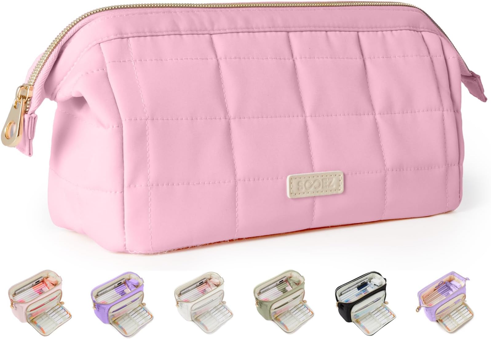 Sooez Large Pencil Case Pouch, Soft Pencil Bag with Zipper, Pen Bag Wide Opening, School Supplies Cute Pencil Case for Girls Boy Men Women, Pink