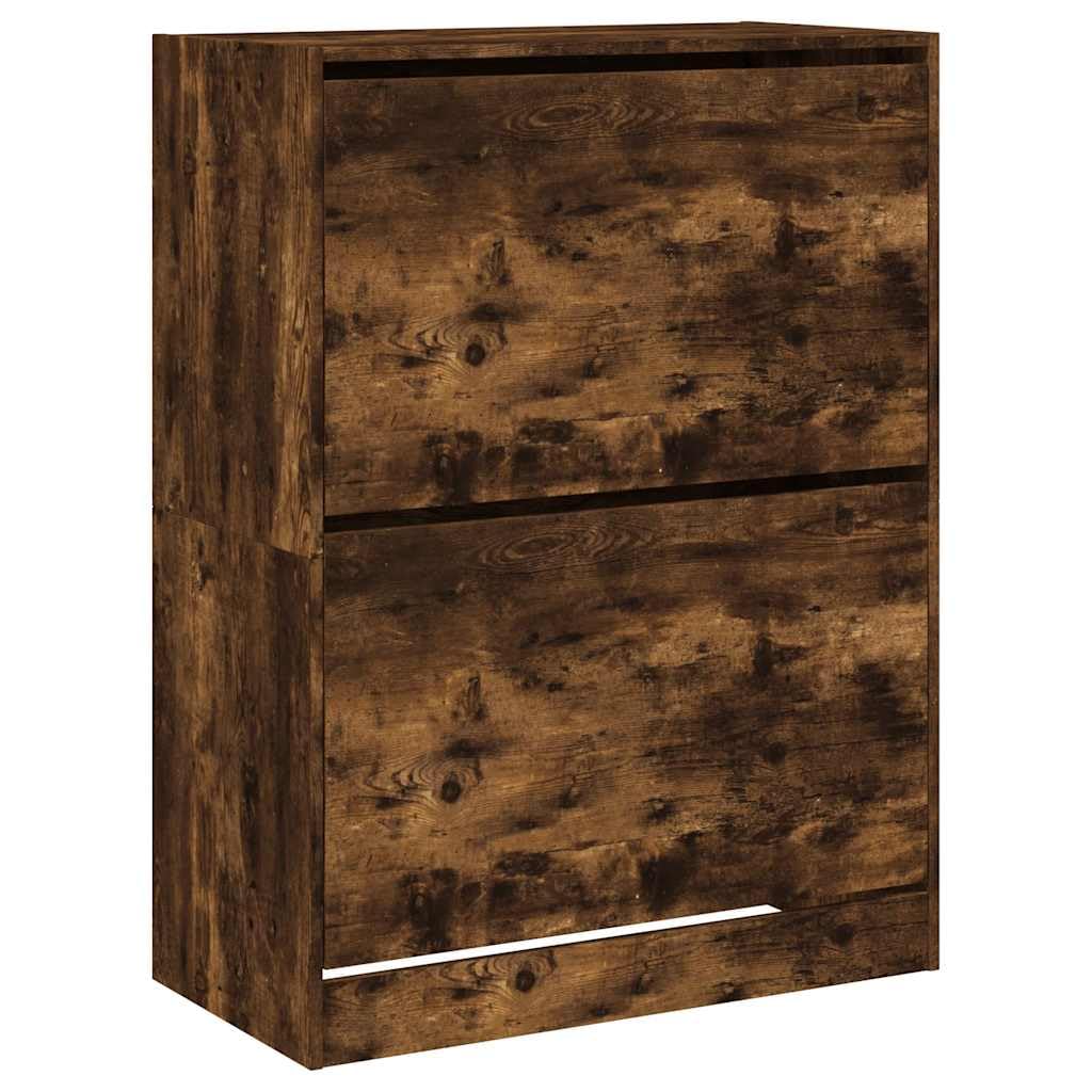 vidaXL Shoe Cabinet with 2 Flip-Drawers, Shoe Storage Shelf for Hallway Living Room, Shoe Rack Holder Cupboard, Modern Style, Smoked Oak