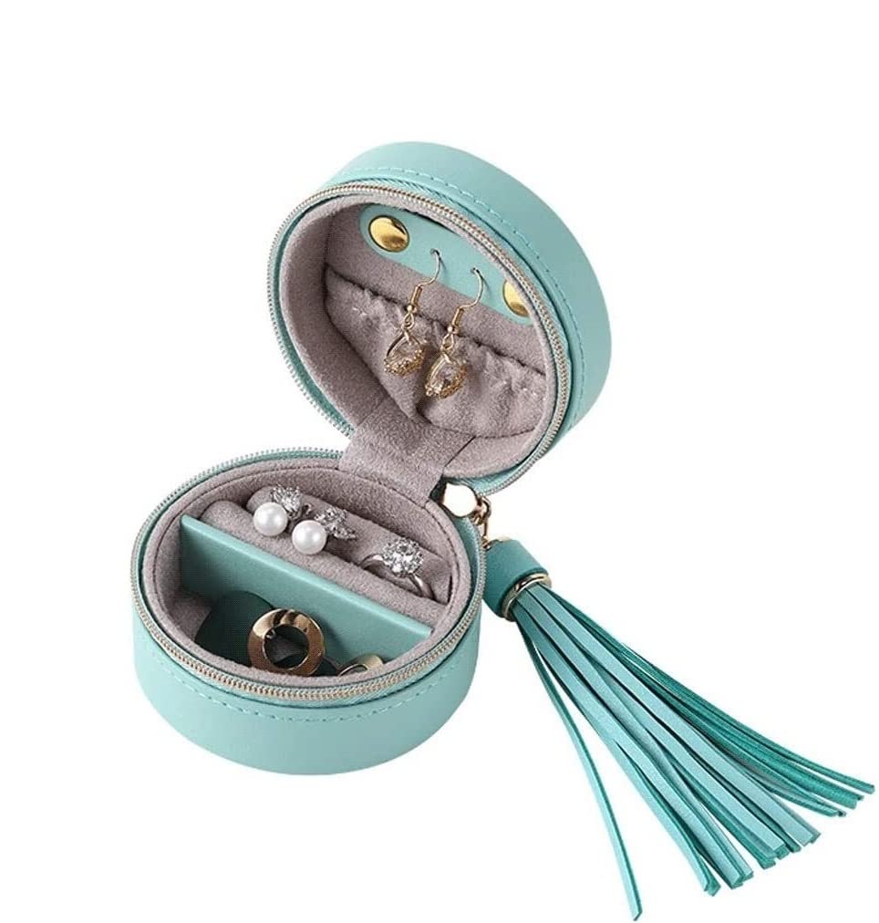 Schmuck-Organizer, Schmuckschatulle, klein, für Reisen, tragbar, Schmuck-Aufbewahrungskoffer mit Quasten-Anhänger, runder Leder-Schmuck-Organizer für Mädchen, Geschenk. Schmucketui zur Aufbewahrung