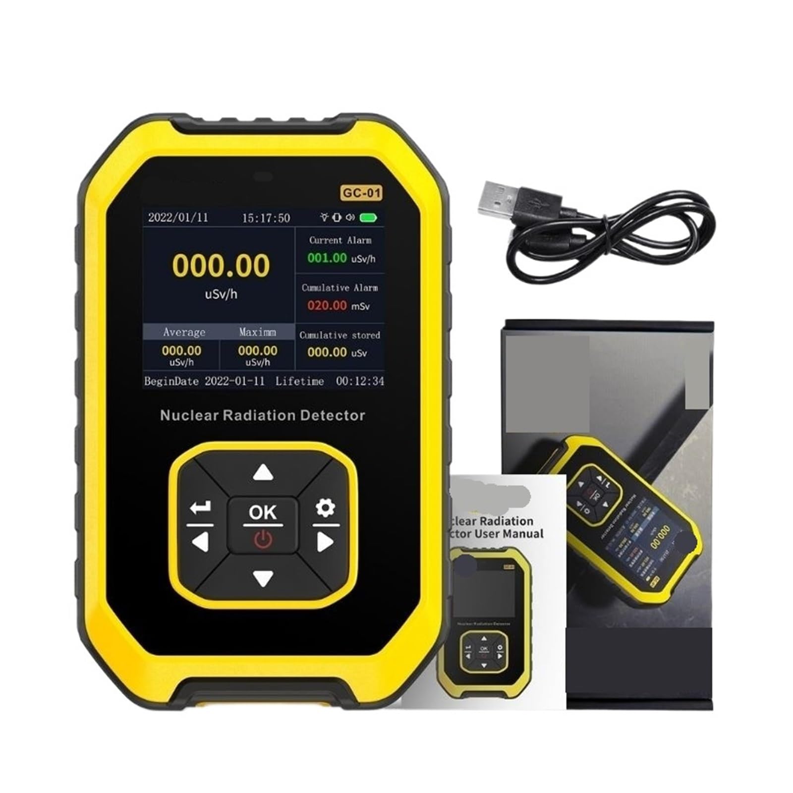 Medidor de Humedad, Contador Geiger Detector de radiación nuclear Dosímetro personal Probador de radiactividad Detector de canicas(Yellow)