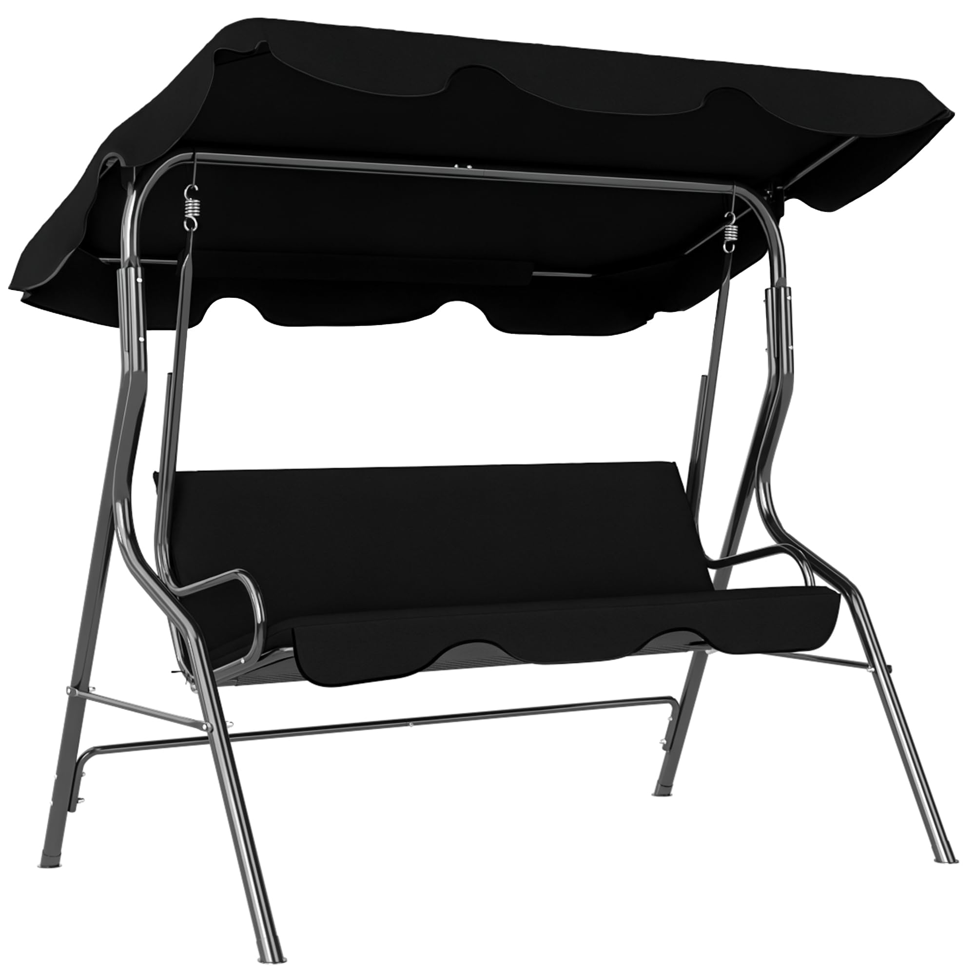 Outsunny Columpio de Jardín de 2-3 Plazas Impermeable 170x110x153 cm Negro | Balancín de Exterior, Toldo Ajustable en Ángulo, Marco de Acero, para Patio, Balcón