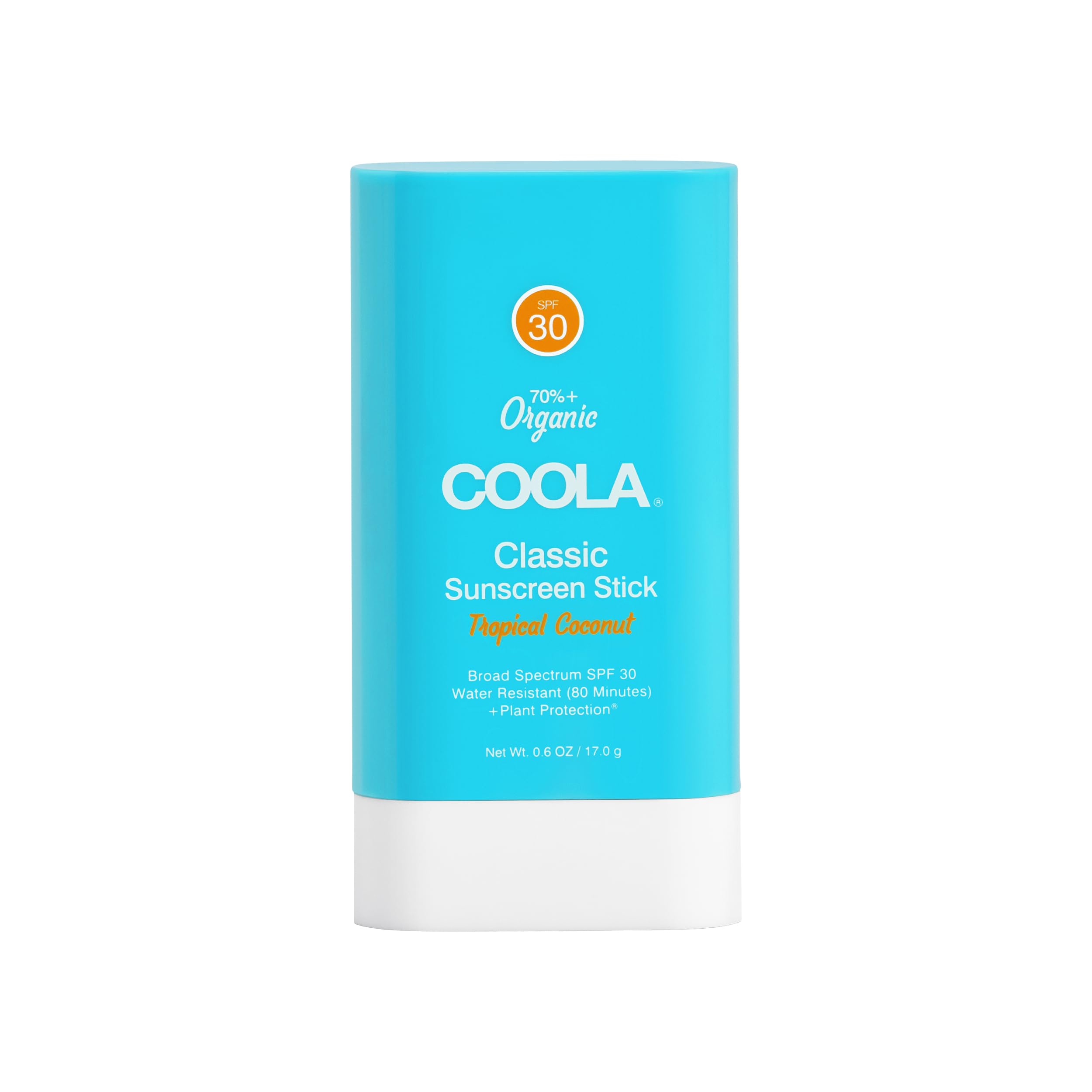 CoolaOrganic Face Sunscreen SPF 30 Sunblock Lotion Stick, Dermatologist Tested Skin Care for Daily Protection, Vegan and Gluten Free, Tropical Coconut, 0.6 Oz