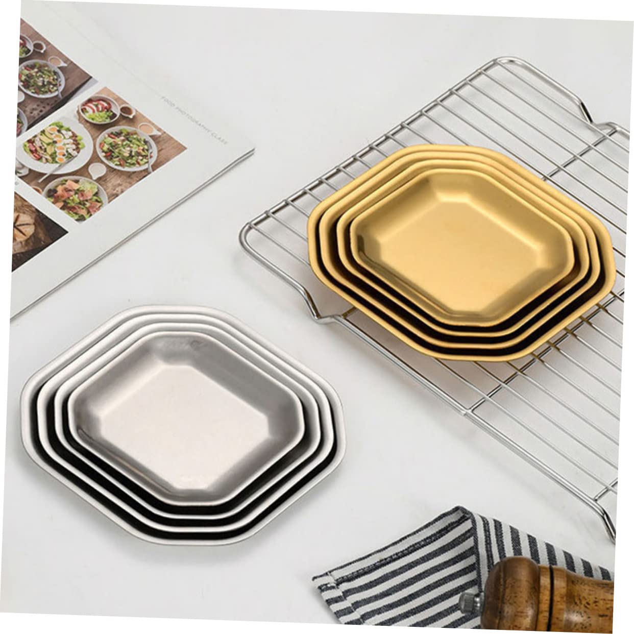 CONGARTENO 2pcs Octagonal Dish Food Serving Tray Candy Pickle Plates Appetizer Plates Pasta Plates Serving Platter Trays Stainless Appetizer Dish Sauce Serving Dish Silver Stainless Steel