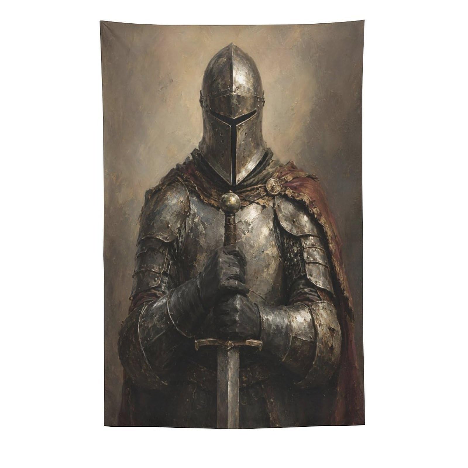 H3B8U2Y5 Medieval Knight Armor Portrait Wall Tapestry, Renaissance Art, Bed