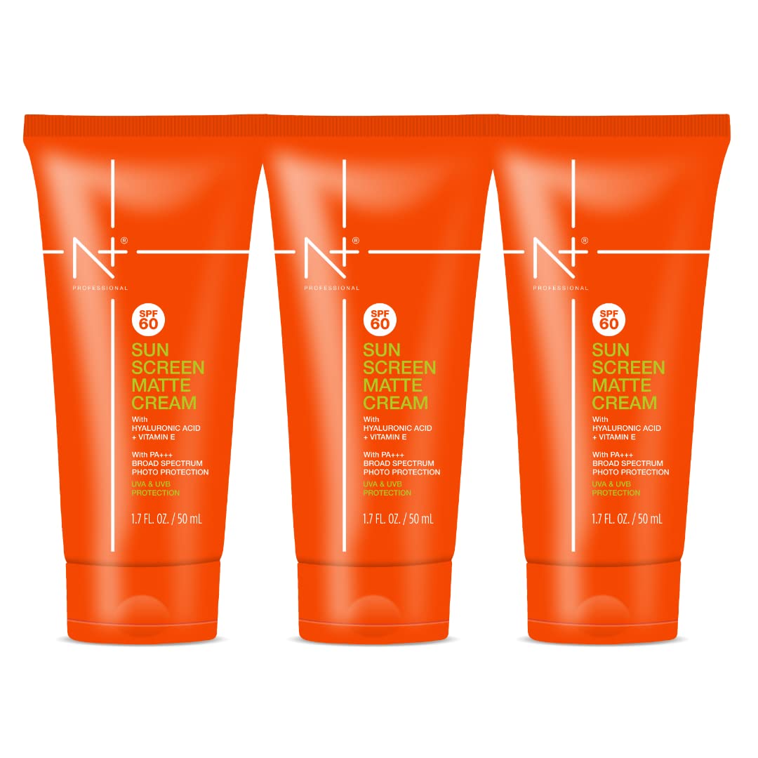 N Plus Professional SPF 60 Sun Screen Matte Cream, With Hyaluronic Acid & Vitamin E| Pack of 3