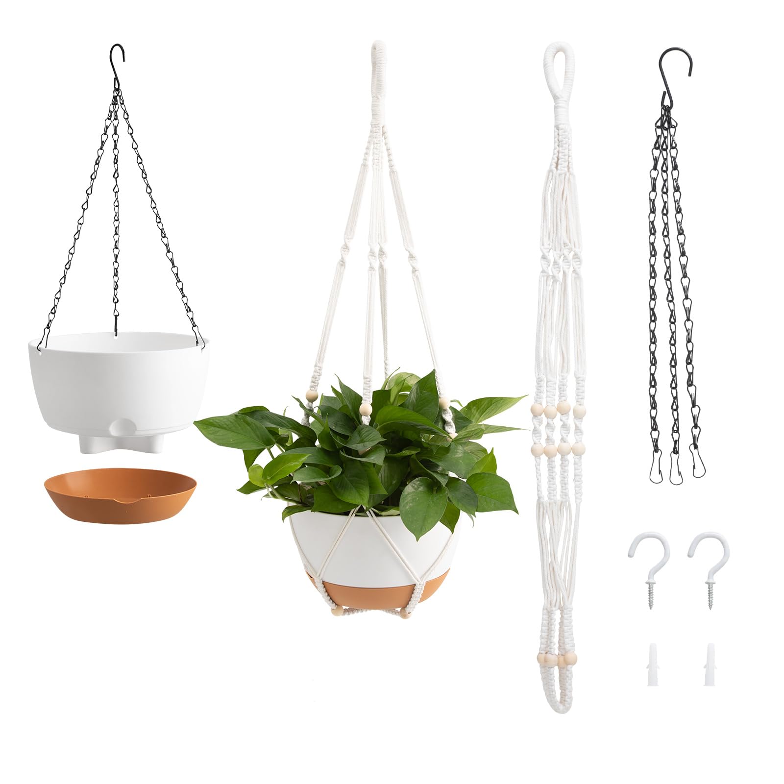VEVOR Hanging Planters, 10 Inch Self-Watering Hanging Planter, 2 Pack Flower Pots with Drainage Hole & 2 Kinds of Plant Hangers, Plastic Basket Pots, for Garden Home Decor, Indoor & Outdoor Plants