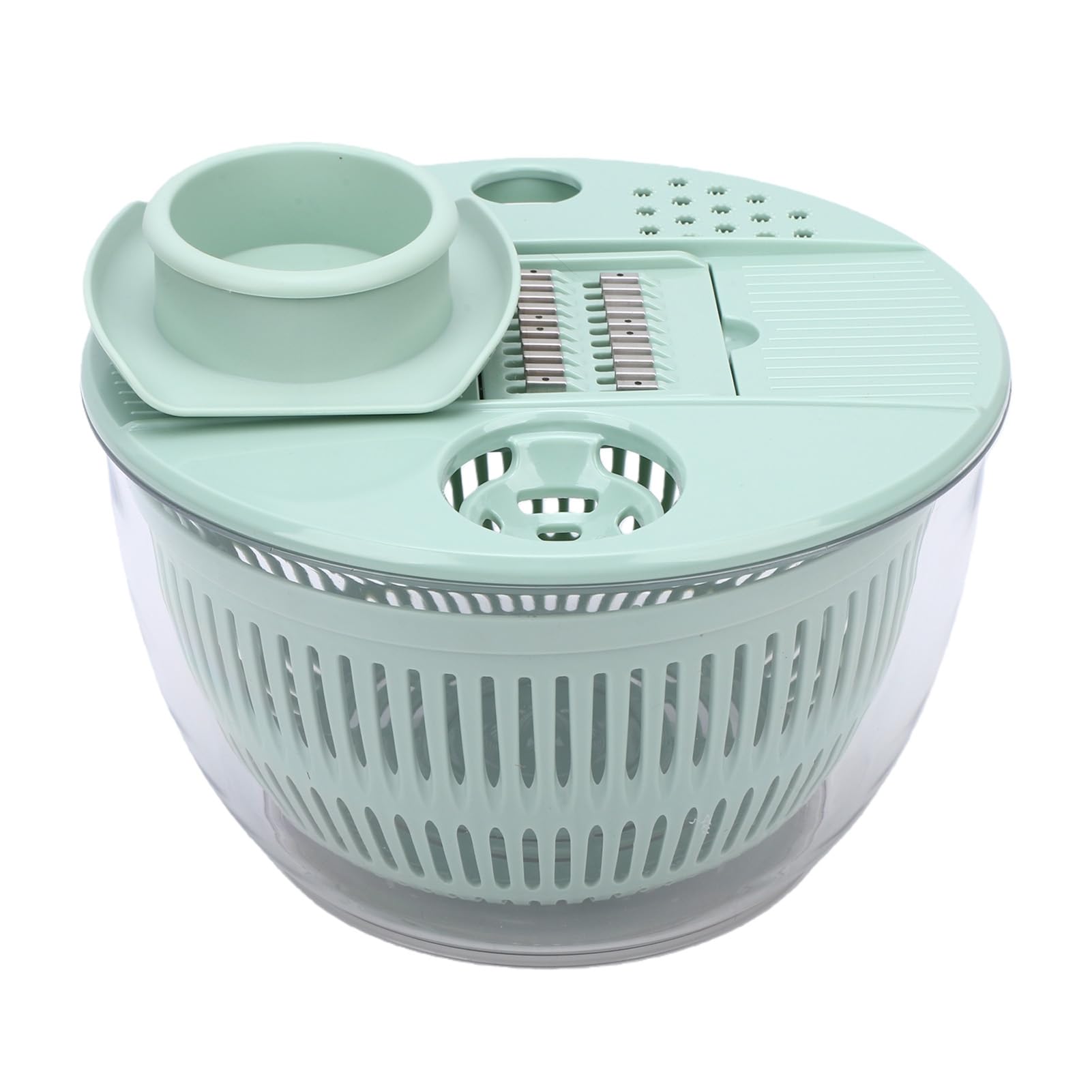 Ausla Ensaladera Giratoria, Secadora de Lechuga y Lavadora de Verduras de Acero Inoxidable ABS PP, Tazón de Preparación de Ensalada Manual de 5.3 Cuartos con 5 Cuchillas para Rebanar, Secar y Usar