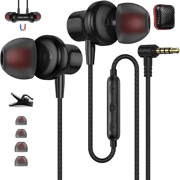 3.5mm Headphones 5.9 ft Long Cord Wired Earbuds with Microphone Noise Cancelling Earphone HiFi Stereo Clear Call Volume Control Plug in 3.5mm Jack Wired Ear Buds for Laptop Chromebook PC