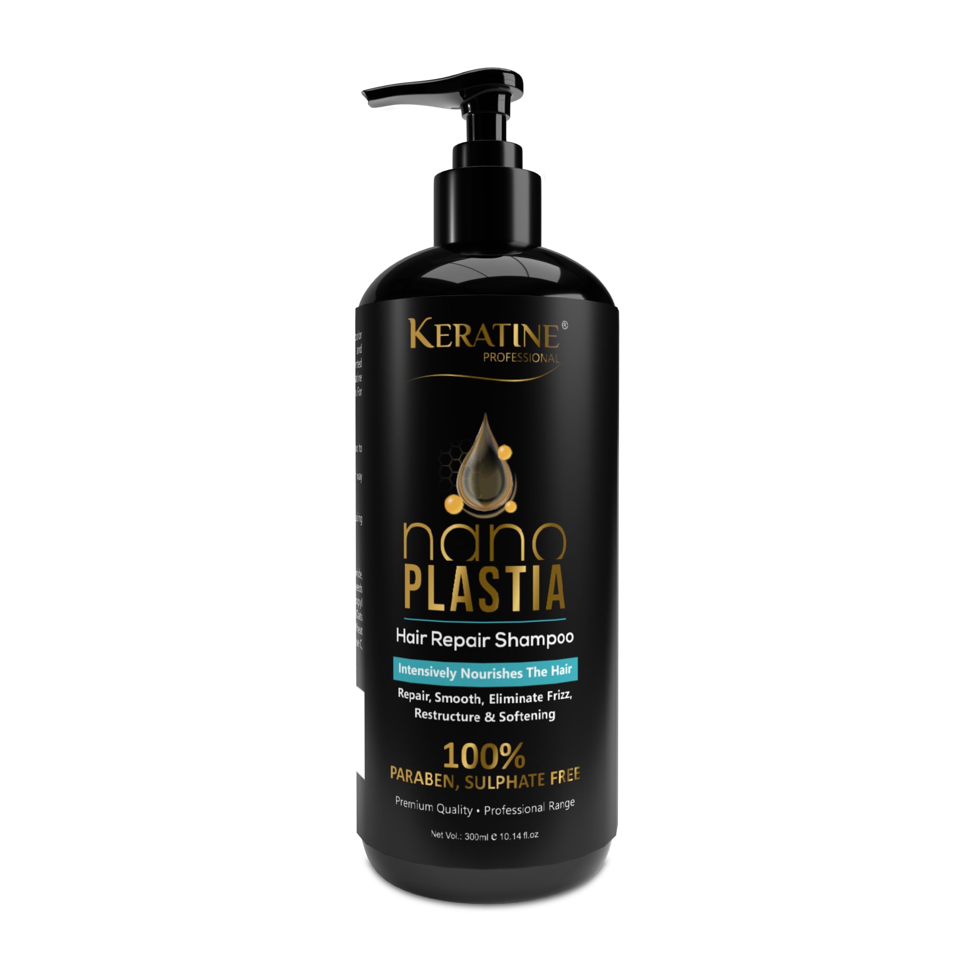 KERATINE PROFESSIONAL® NANO PLASTIA HAIR REPAIR SHAMPOO 300 ML| Intensively Nourishes the Hair | Sulphate & Paraben Free| For Straight, Shiny Hair - Nourishes Dry Hair & Controls Friz (300 ML)
