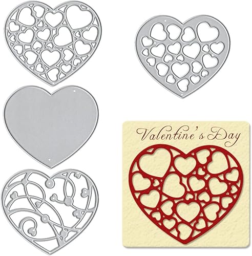 4 troqueles de corte de metal con fondo de corazón de San Valentín para suministros de fabricación de tarjetas, troqueles para el día de San