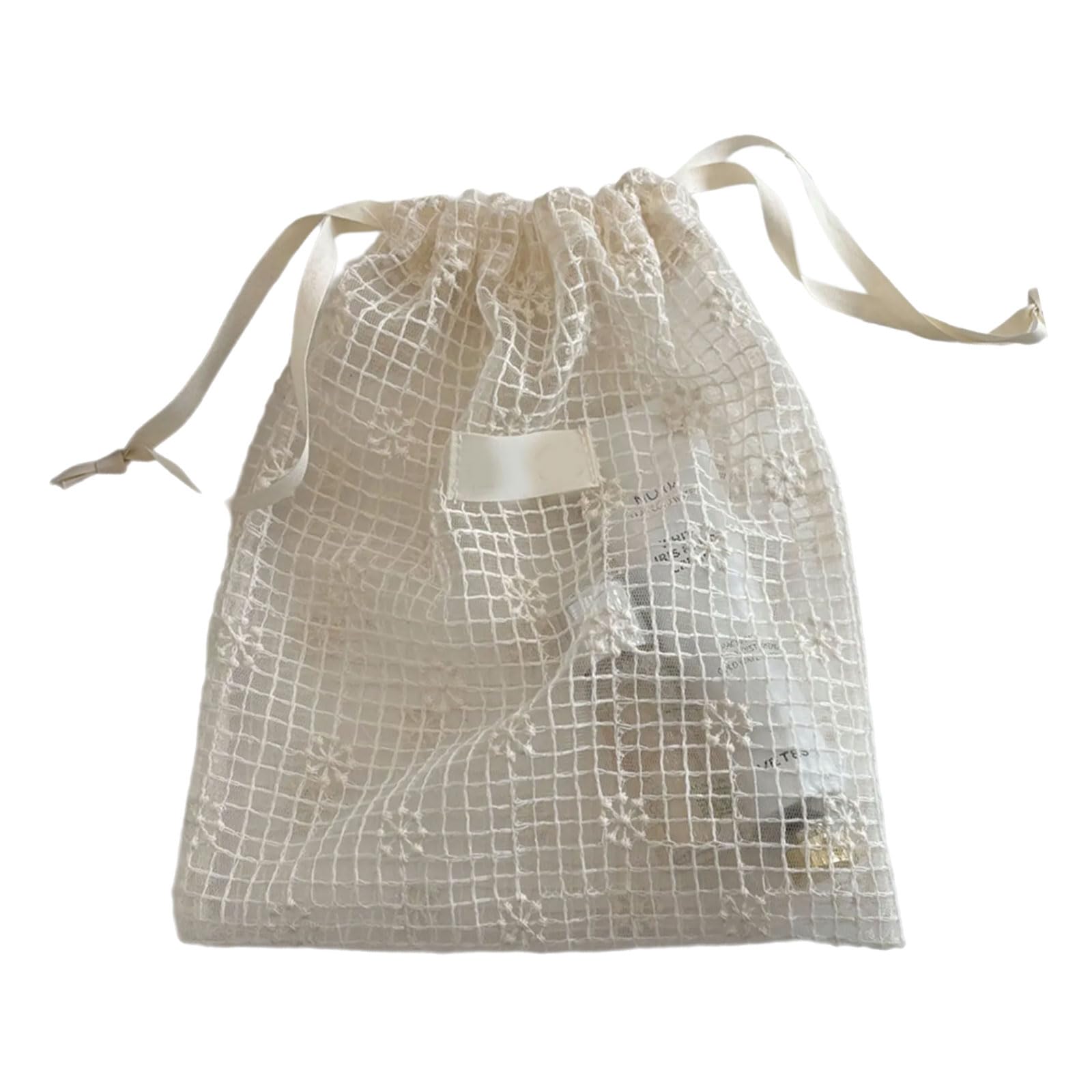 yanwuwa Compact Meshes Storage Pouches Featuring Floral Lace Trim Drawstring Design for Skincare Jewelry Travel Essential Daisies Embroidery Storage Pouches