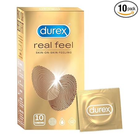 Durex Real Feel Condoms for Men - 10 Count| For Real Skin on Skin Feeling| Latex Free